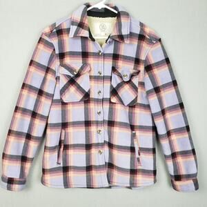SAGE Collective Women's S Fuzzy Lined Plaid Shacket Purple Western Fall Casual